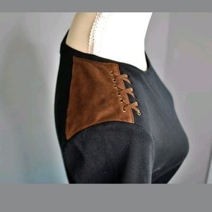 Lauren Ralph Lauren Black Top Brown Suede Sz. Lg
